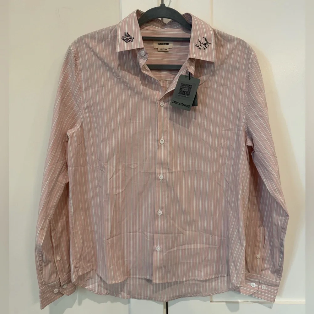 Zadig & Voltaire Sydna Raye Cool Cat Cotton Shirt NET's Tags Sz S Girlhood Core - Picture 3 of 15